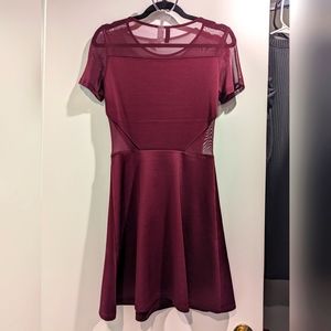 Sheer mesh cutout burgundy mini dress - size 6 (fits like 4)